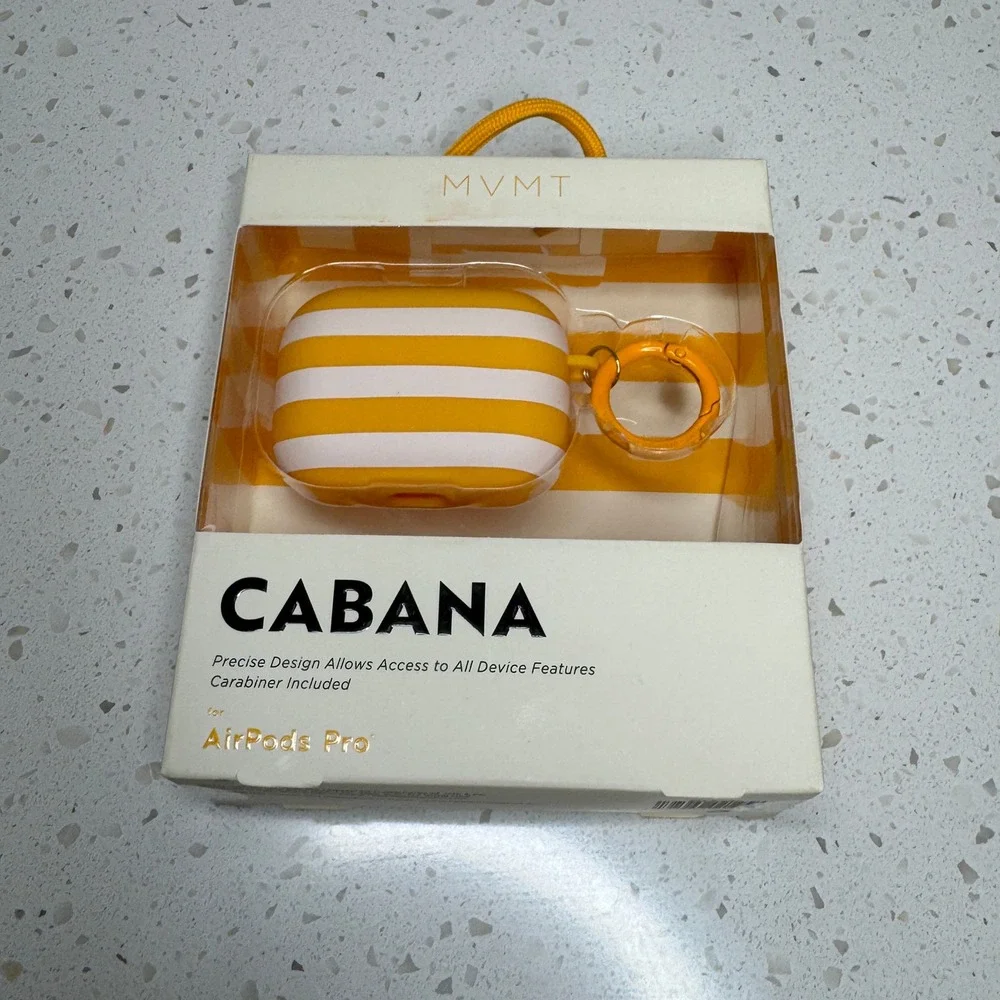 NIB‎ MVMT Cabana for AirPods Pro Case Yellow White Striped with Carabiner